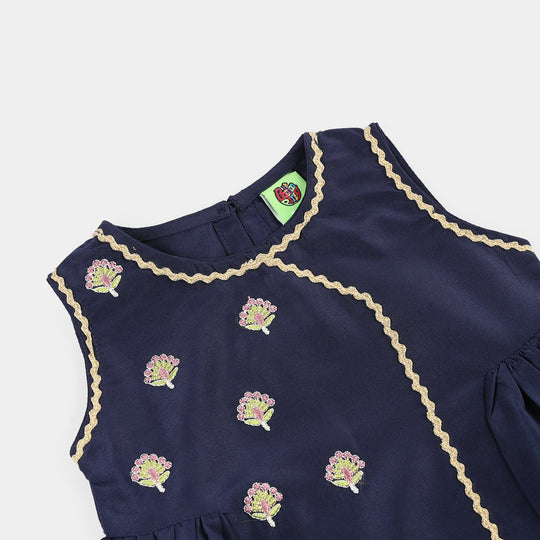 Infant Girls Embroidered Poly Cambric 2-Piece Suit (Chulbuli) - Navy