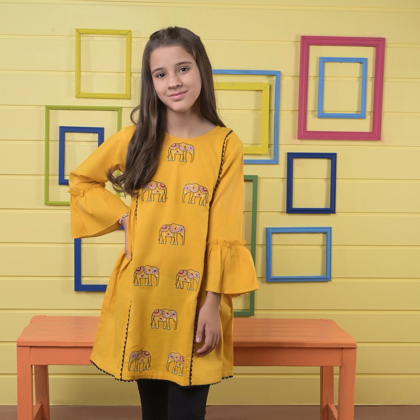 Girls khaddar Embroidered Kurti Admire-Yellow