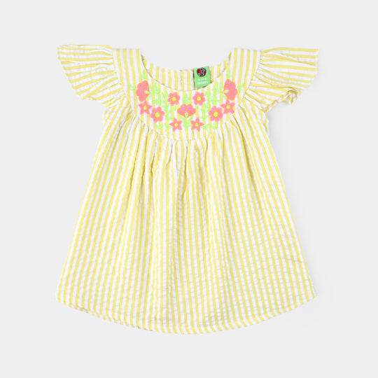 Infant Girls Seersucker Casual Frock Stripe-Yellow