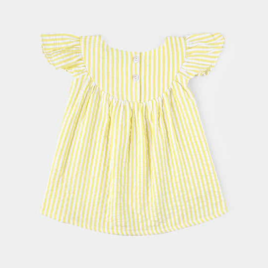 Infant Girls Seersucker Casual Frock Stripe-Yellow