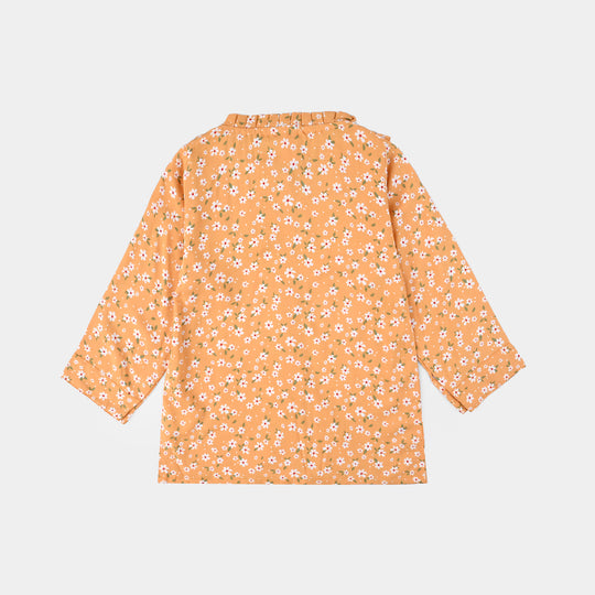 Girls Viscose Printed Top-Mustard