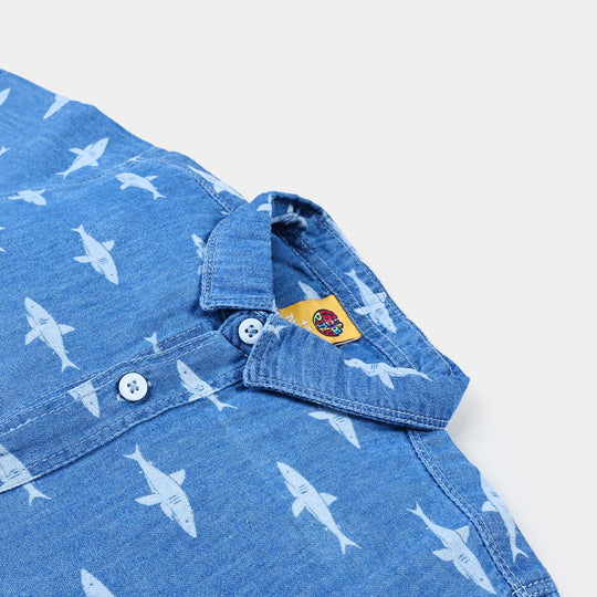 Boys Denim rigid Shirt H/S Sharks-MD. Blue