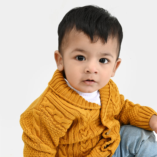 Infant Boys Acrylic Sweater-Cardigan-Mustard