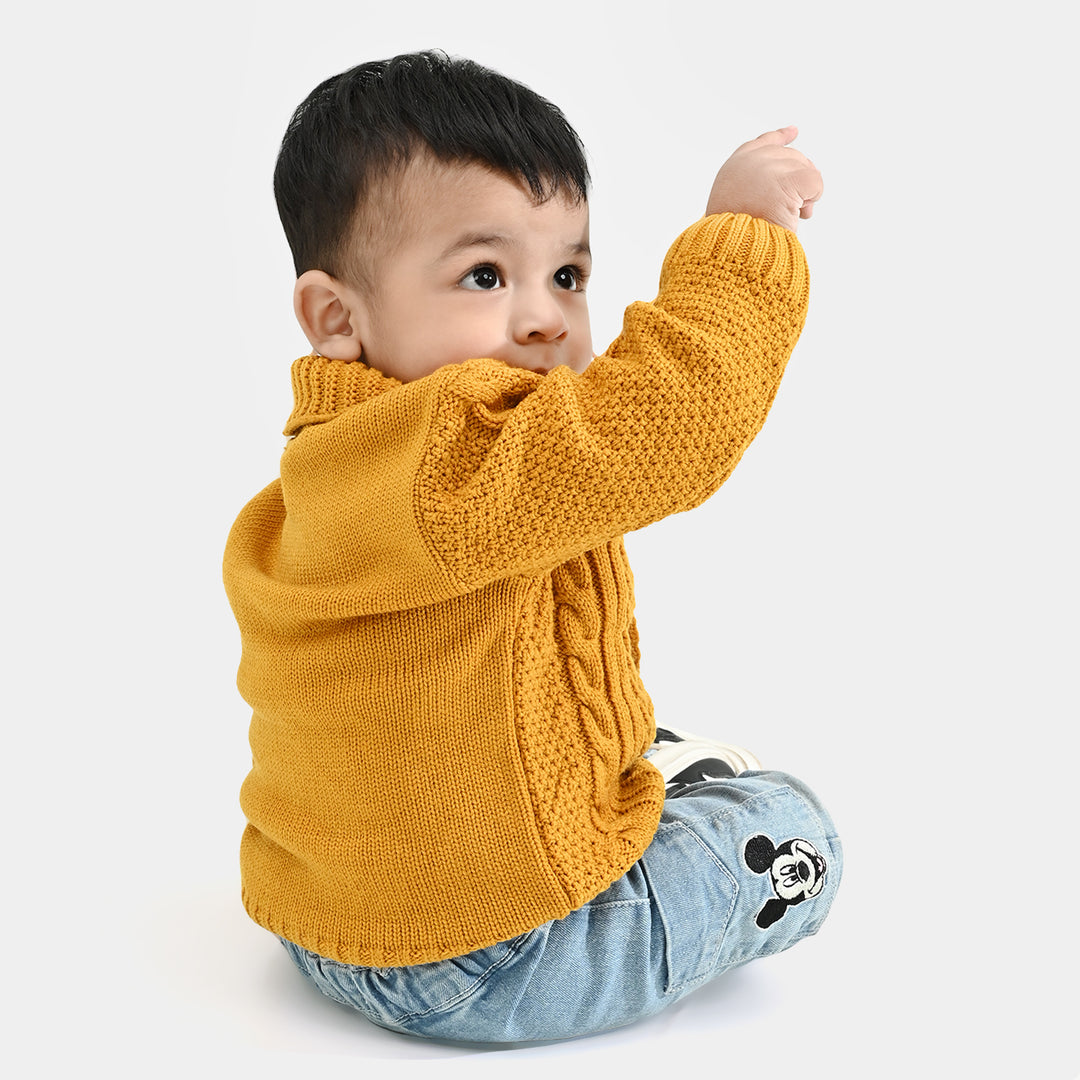 Infant Boys Acrylic Sweater-Cardigan-Mustard