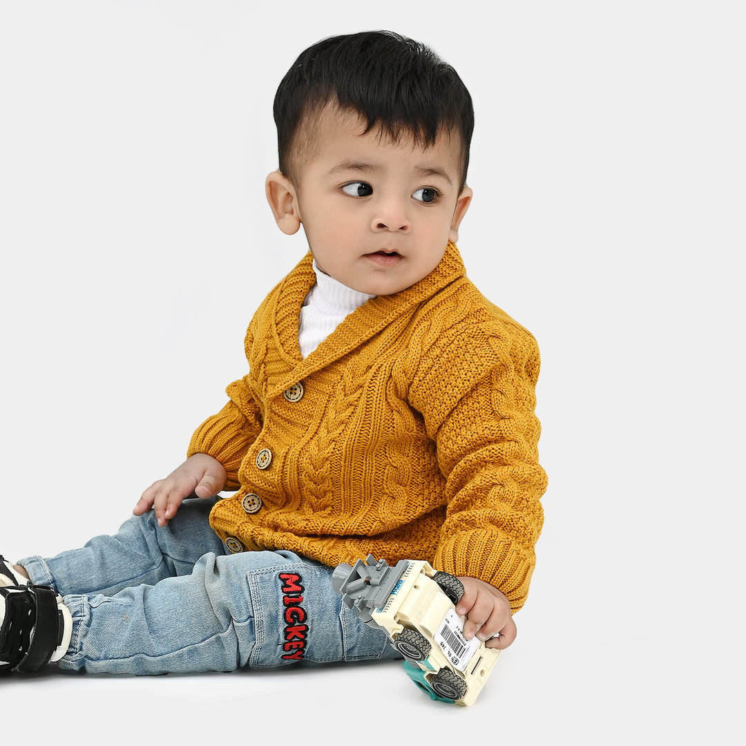 Infant Boys Acrylic Sweater-Cardigan-Mustard