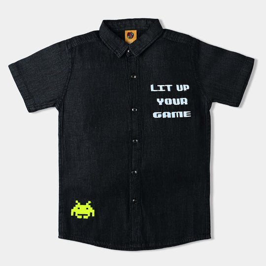 Boys Denim rigid Shirt H/S Lit Up Your Game-BLACK