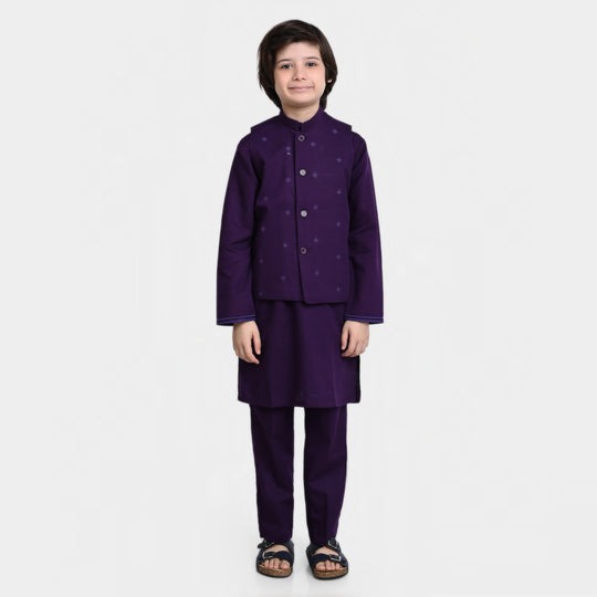 Boys Cotton 3 Piece Suit FW 2023-07-Purple