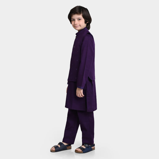 Boys Cotton 3 Piece Suit FW 2023-07-Purple