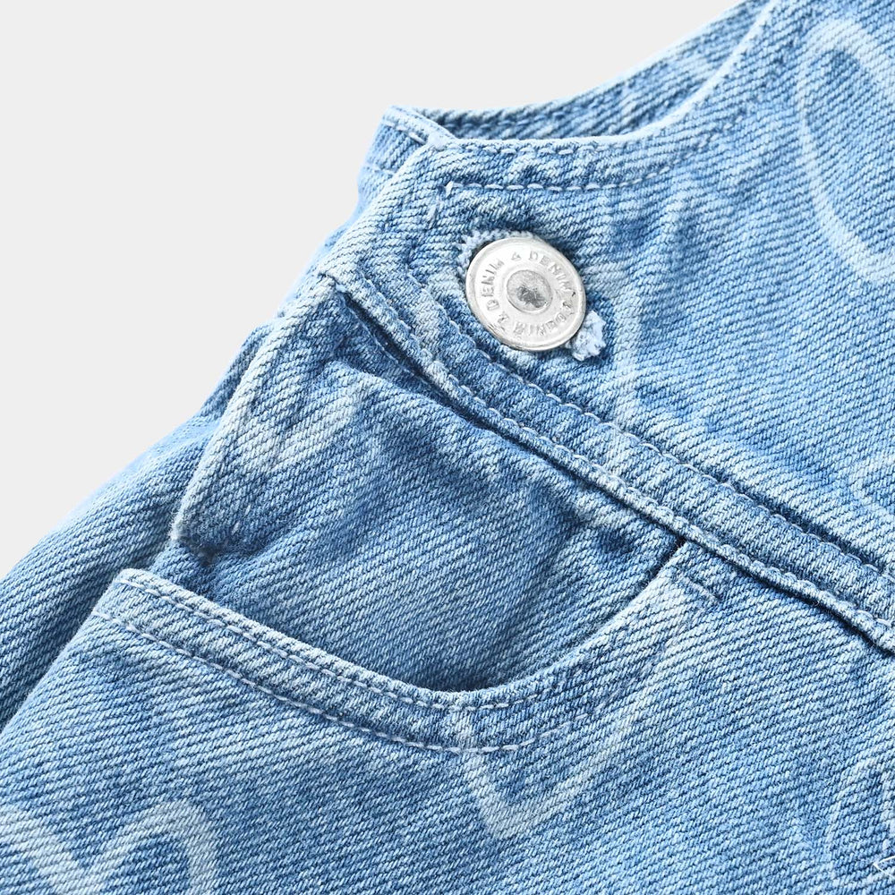 Infant Girls Denim rigid Dangri Hearts-LT.Blue