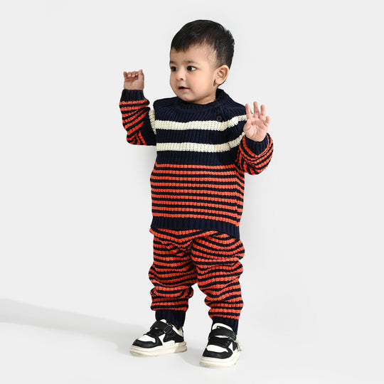 Infant Boys Acrylic Suit-Stripe Fusion-Navy.Rust