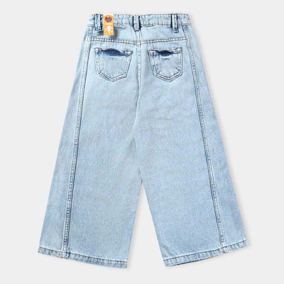 Girls Denim Pant Studs Belt-Ice Blue