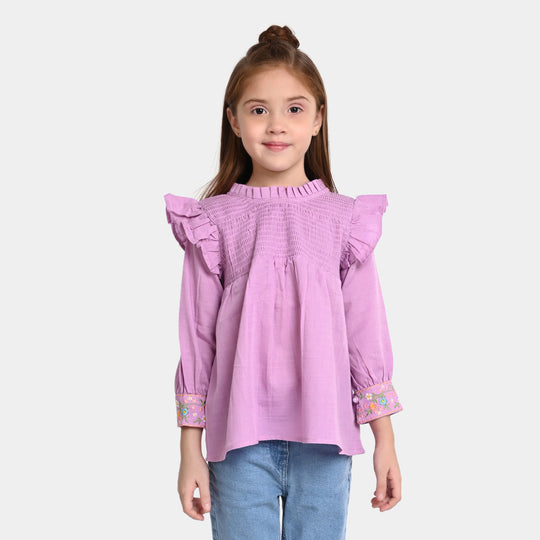 Girls Cotton EMB Top Let It Bloom-Purple