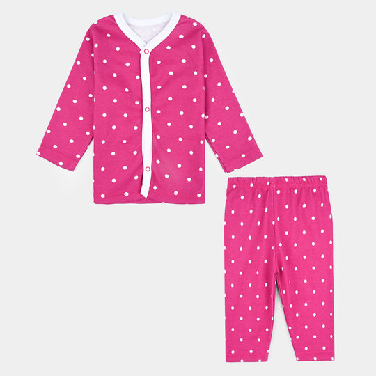 Infant Unisex Night Suit Front Open Pink Dots