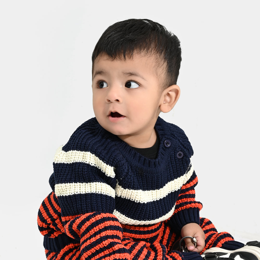 Infant Boys Acrylic Suit-Stripe Fusion-Navy.Rust