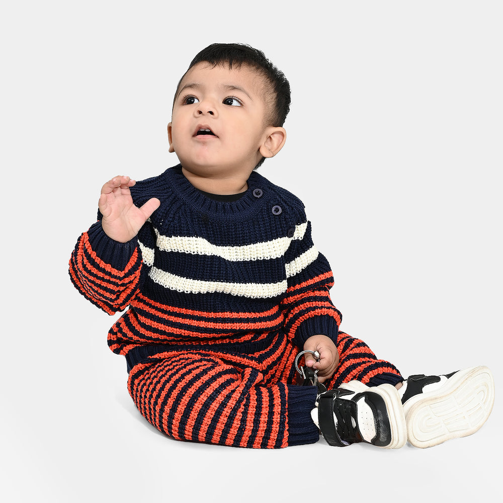 Infant Boys Acrylic Suit-Stripe Fusion-Navy.Rust