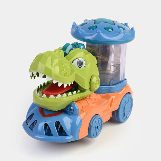Dinosaur Universal Wheel Toy Car With Auto Movements, Sounds, And Lights - Orange