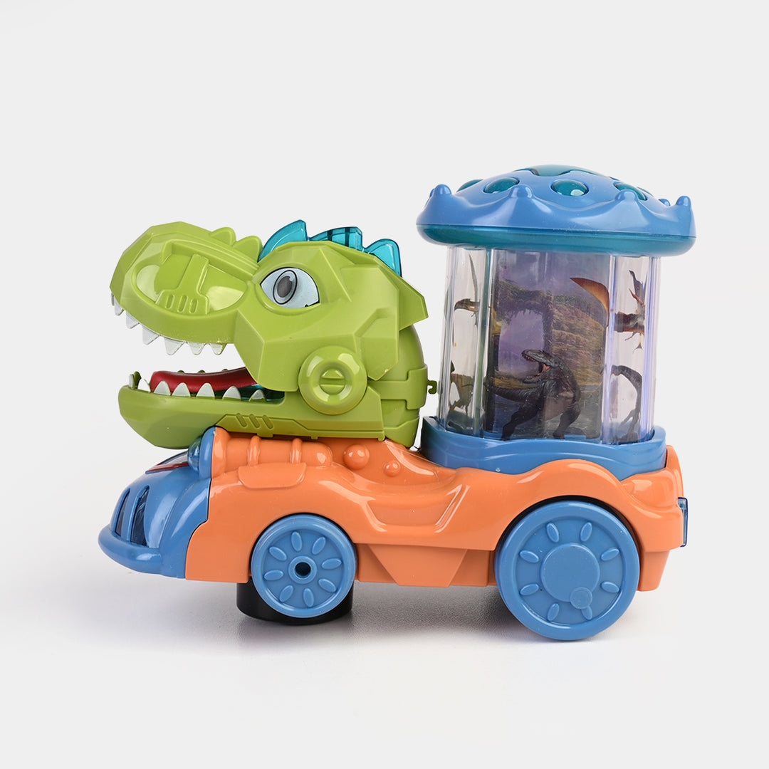 Dinosaur Universal Wheel Toy Car With Auto Movements, Sounds, And Lights - Orange