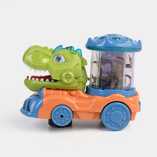 Dinosaur Universal Wheel Toy Car With Auto Movements, Sounds, And Lights - Orange