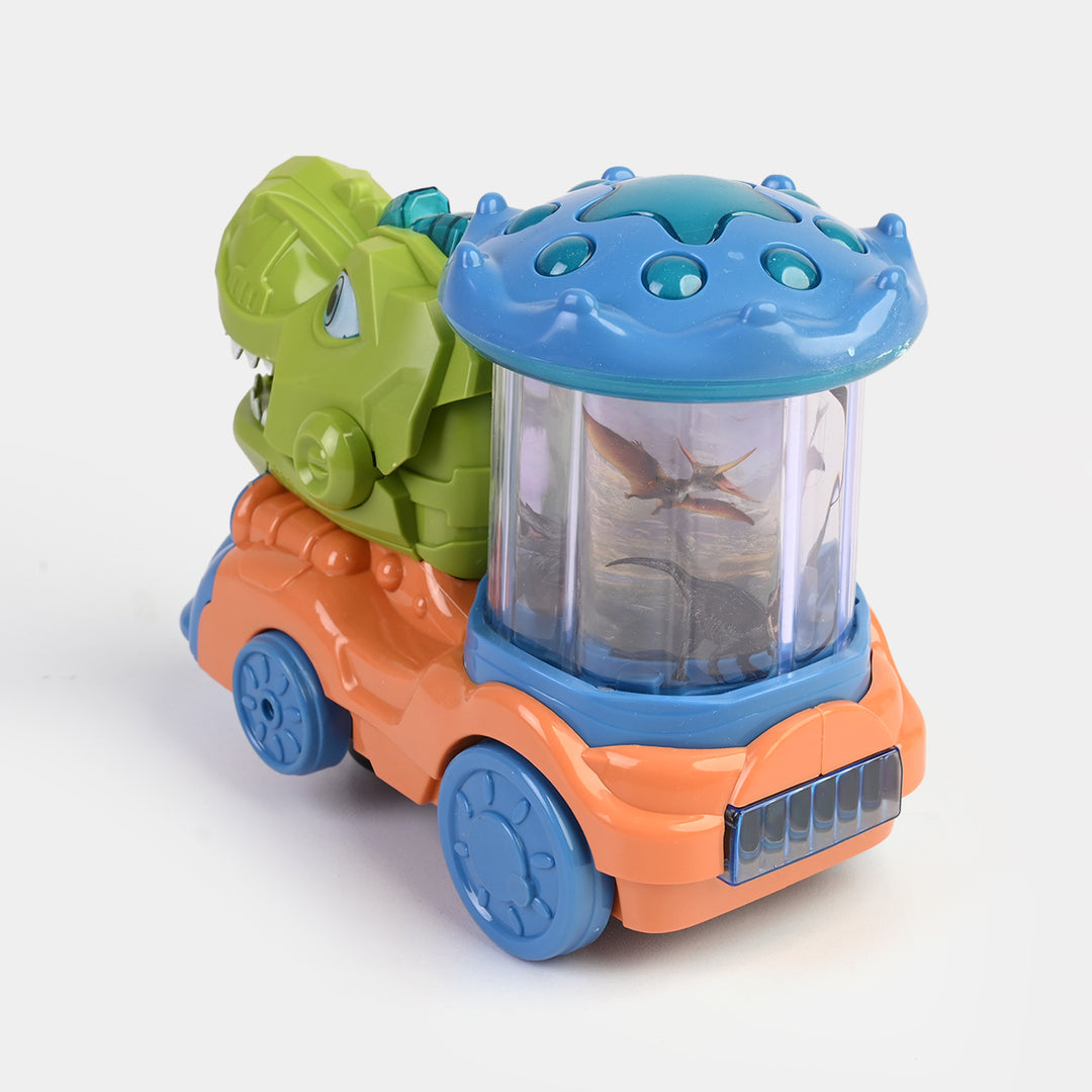 Dinosaur Universal Wheel Toy Car With Auto Movements, Sounds, And Lights - Orange