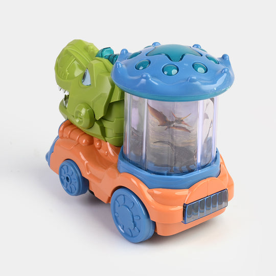 Dinosaur Universal Wheel Toy Car With Auto Movements, Sounds, And Lights - Orange
