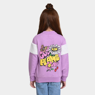 Girls Fleece Knitted Jacket Floral-Violet