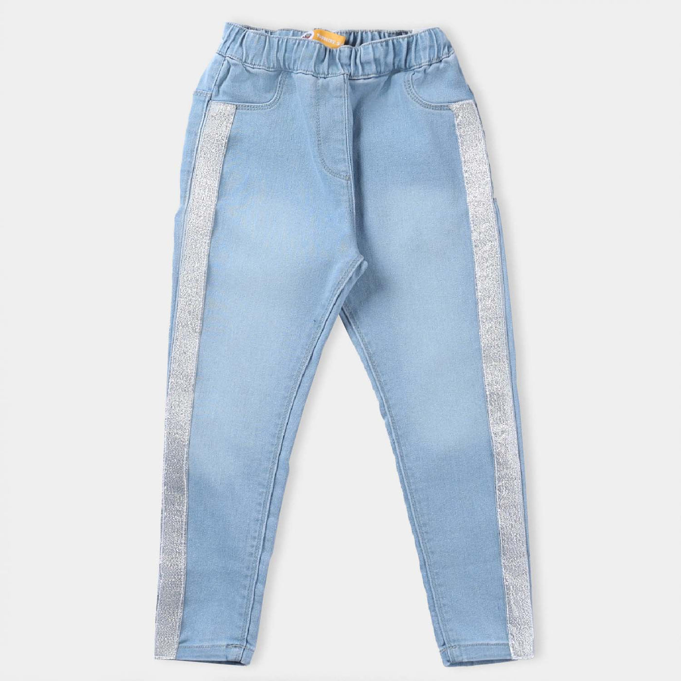 Girls Denim Jegging Side Tape-Ice Blue