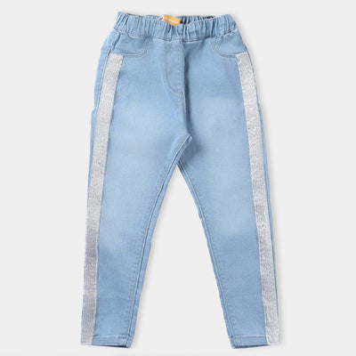 Girls Denim Jegging Side Tape-Ice Blue