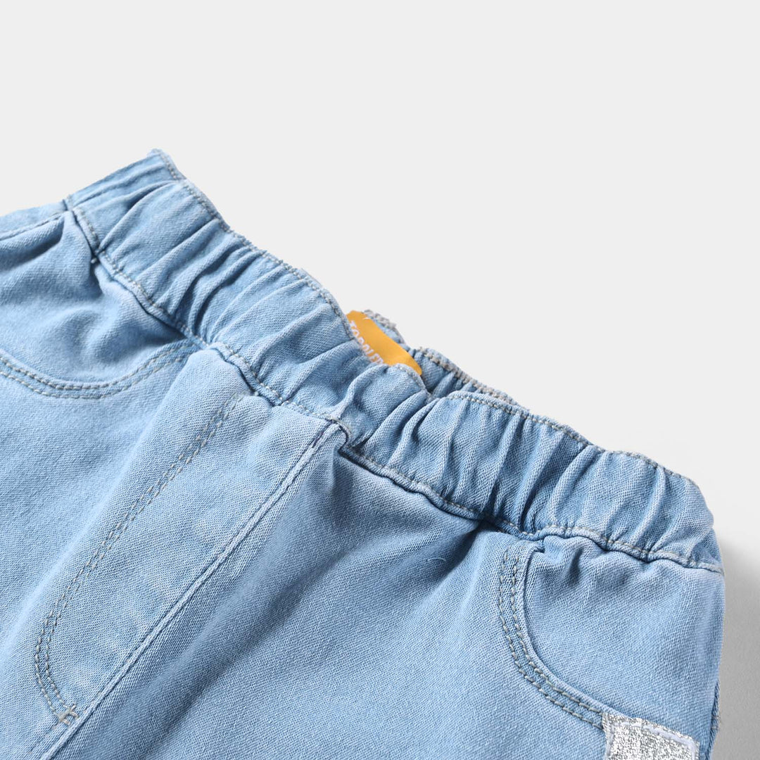 Girls Denim Jegging Side Tape-Ice Blue