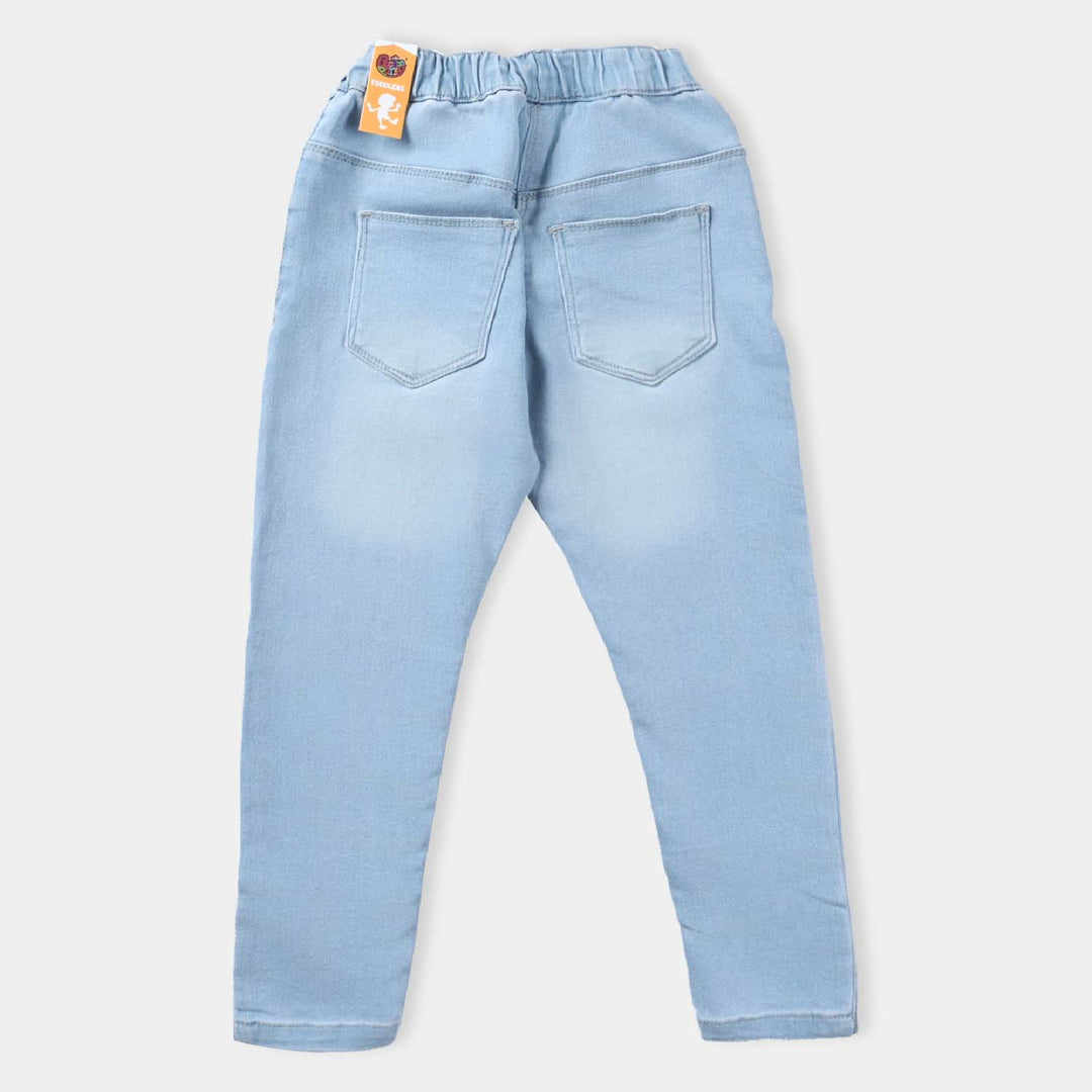 Girls Denim Jegging Side Tape-Ice Blue