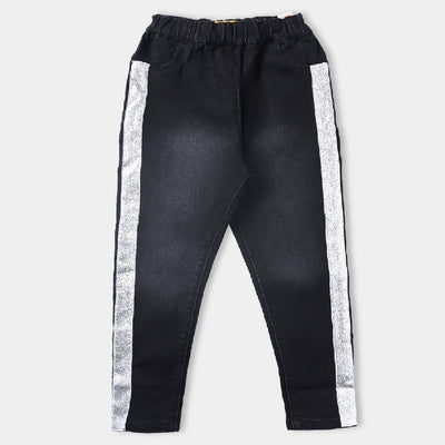 Girls Denim Jegging Side Tape-BLACK