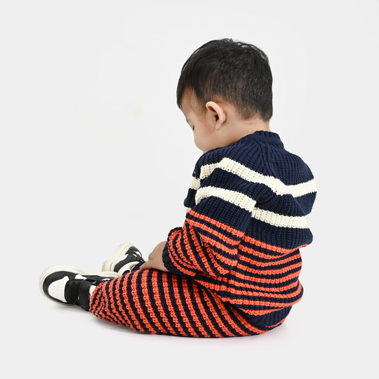 Infant Boys Acrylic Suit-Stripe Fusion-Navy.Rust