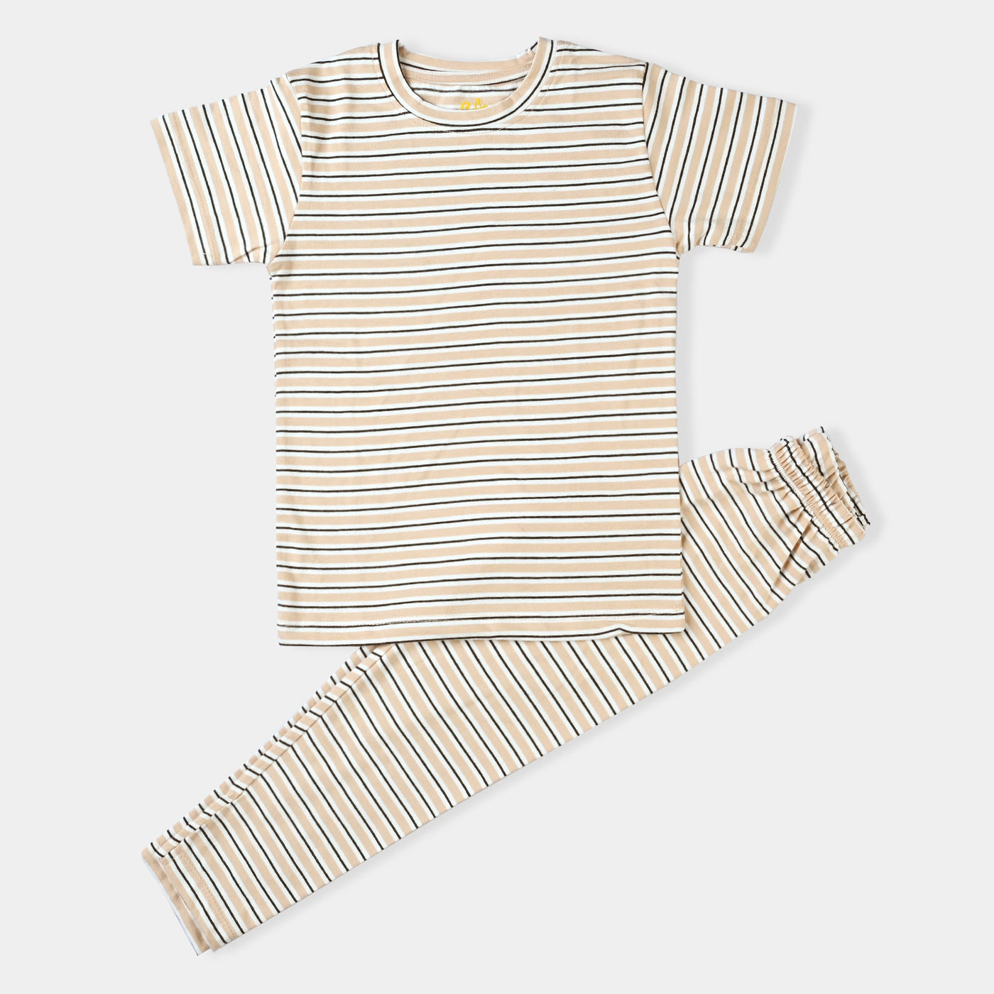Boys Cotton Jersey Knitted Night Suit Yarn Dyed-Sand