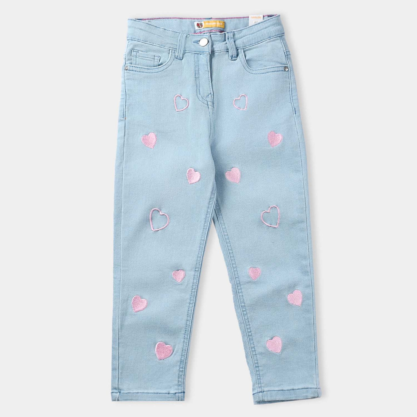 Girls Denim Pant Hearts-Ice Blue