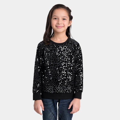 Girls Velvet Sweatshirt Sequins Flower-BLACK