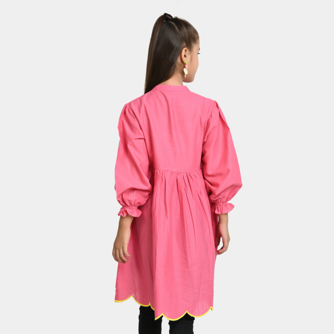 Girls khaddar Embroidered Top -Pink