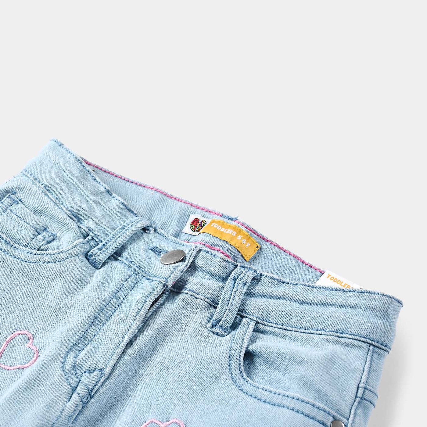 Girls Denim Pant Hearts-Ice Blue