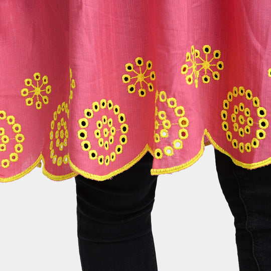 Girls khaddar Embroidered Top -Pink