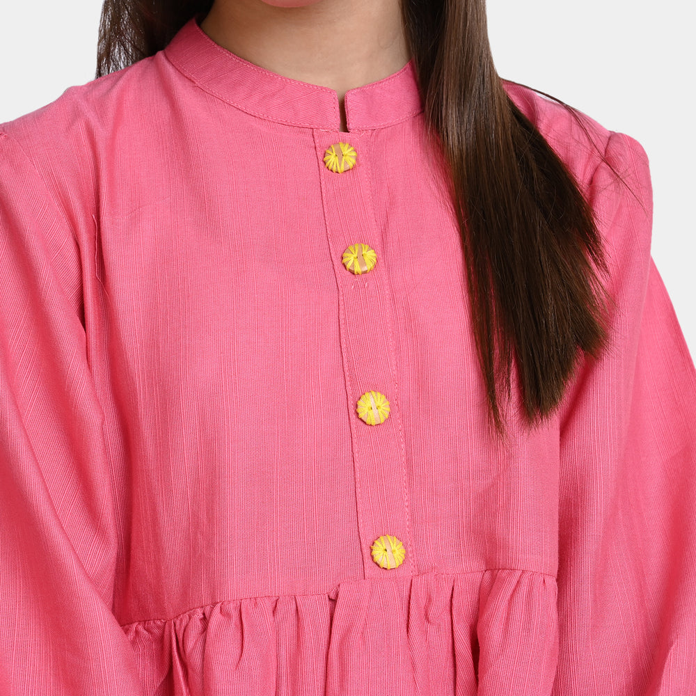 Girls khaddar Embroidered Top -Pink