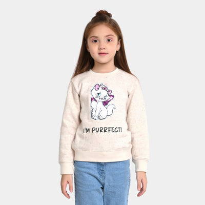 Girls Fleece Sweatshirt Cute Cat-Multi White