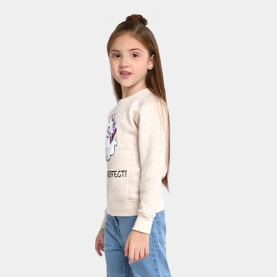 Girls Fleece Sweatshirt Cute Cat-Multi White