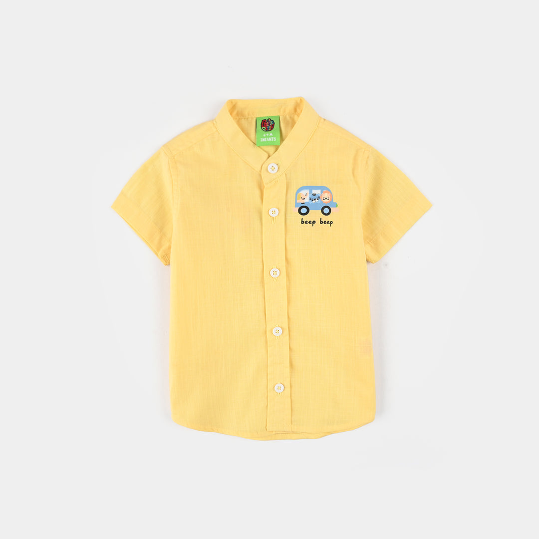 Infant Boys Cotton Slub Casual Shirt (Beep Beep) - Yellow