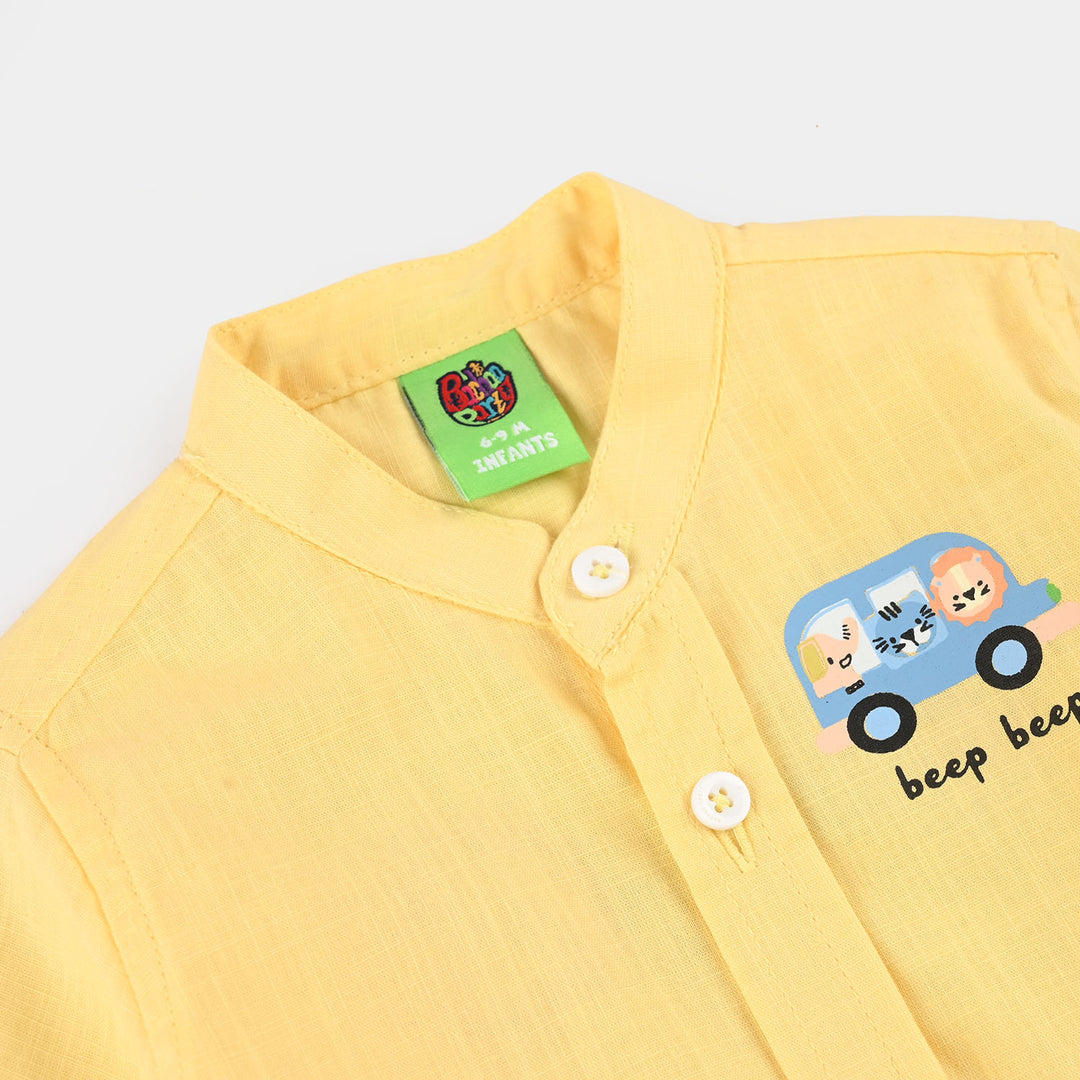 Infant Boys Cotton Slub Casual Shirt (Beep Beep) - Yellow