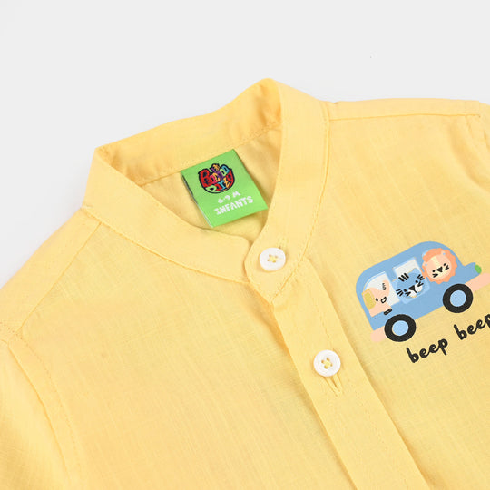 Infant Boys Cotton Slub Casual Shirt (Beep Beep) - Yellow