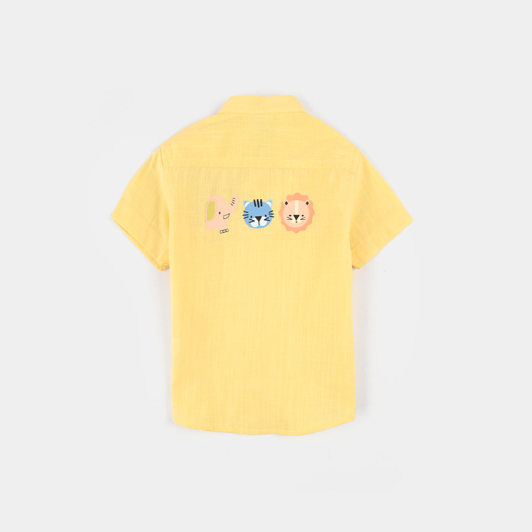 Infant Boys Cotton Slub Casual Shirt (Beep Beep) - Yellow