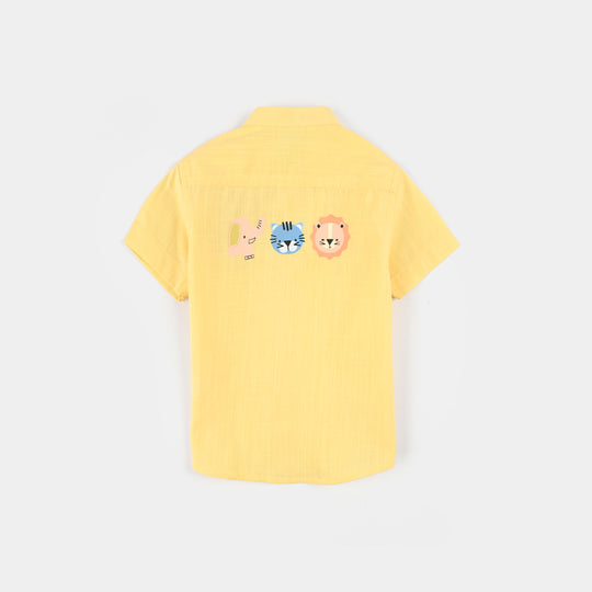 Infant Boys Cotton Slub Casual Shirt (Beep Beep) - Yellow