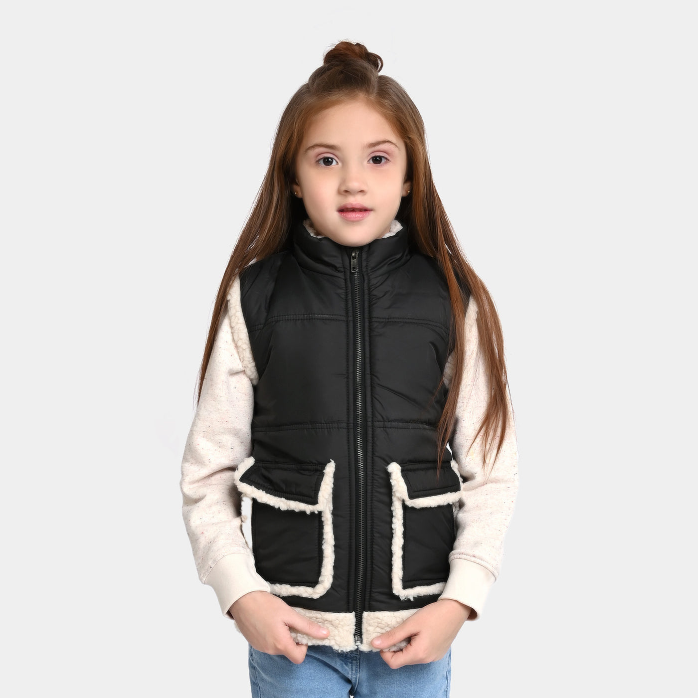 Girls Quilted Jacket S/L Block Fox-BLACK