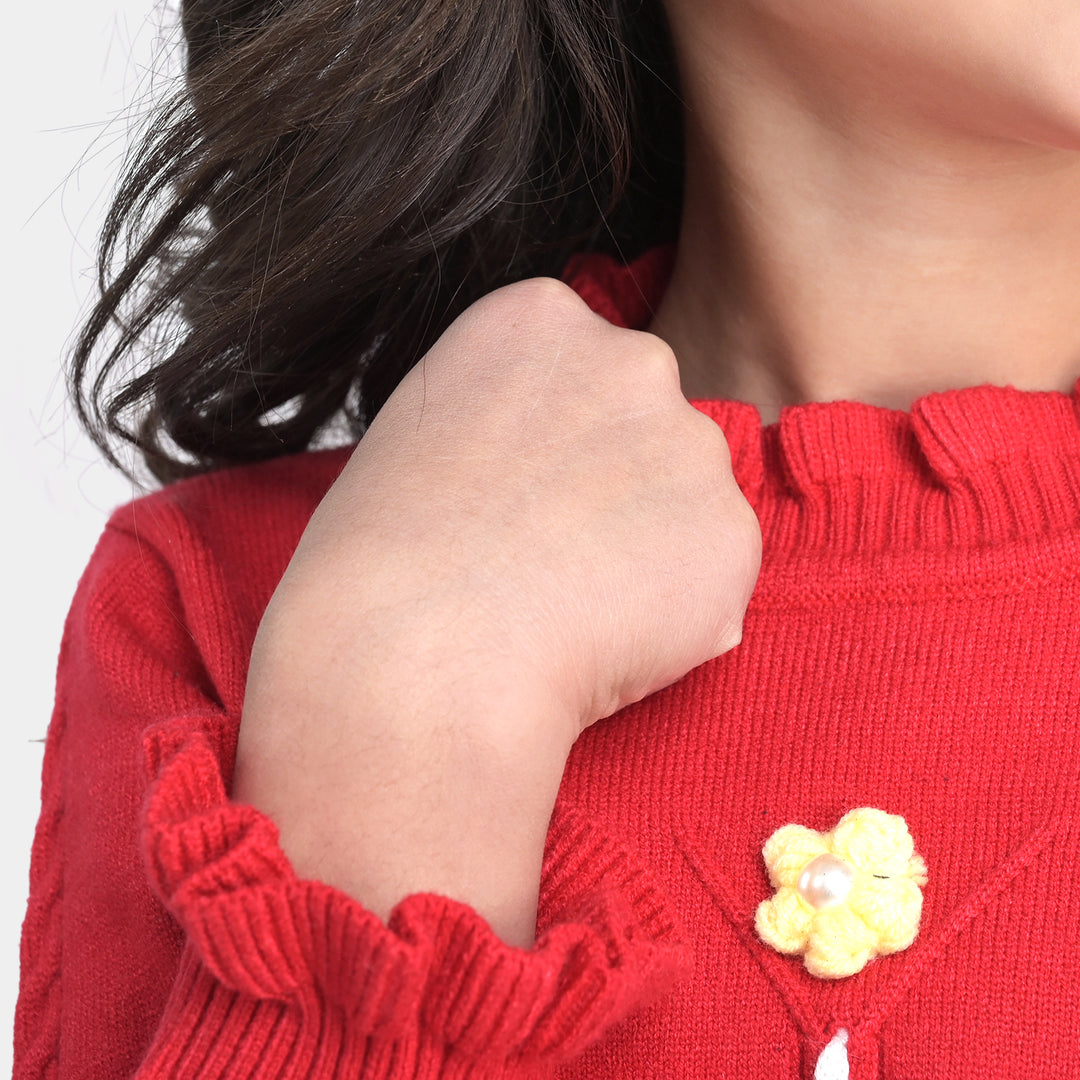 Girls Sweater Flower - Hot Pink