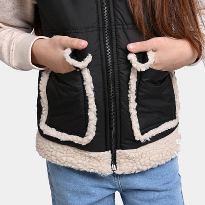 Girls Quilted Jacket S/L Block Fox-BLACK