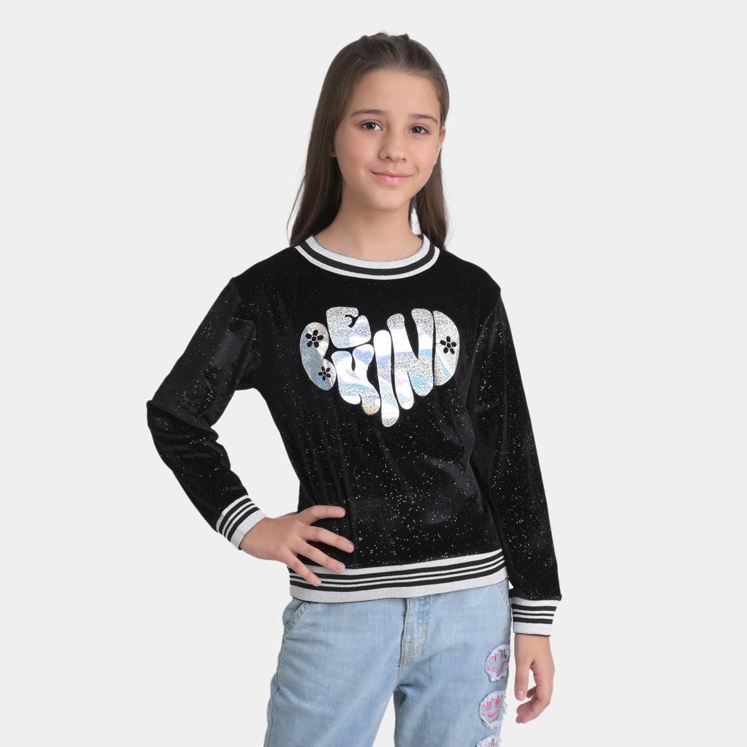 Girls Velvet Sweatshirt Be Kind-BLACK