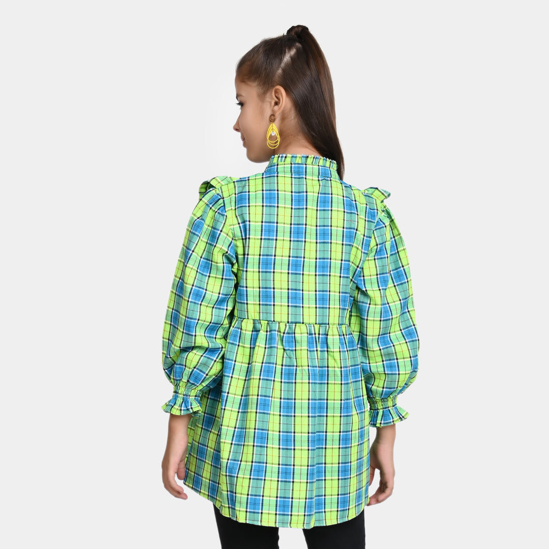 Girls Yard Embroidered Top Shoq Case-Green Check